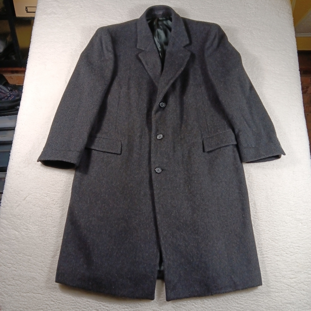 Vintage Nino Cerruti Coat Men’s 48r Gray Wool Cashmere Long Overcoat Peacoat